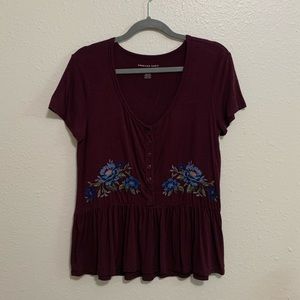 American Eagle Maroon Embroidered Top